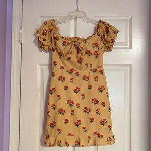Urban Outfitters Yellow Cherry Mini Dress Size Medium